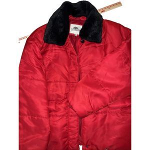 Vintage Colebrook Womens Red 100% Nylon Fleece Collared Full Zip Puffer Jacket M